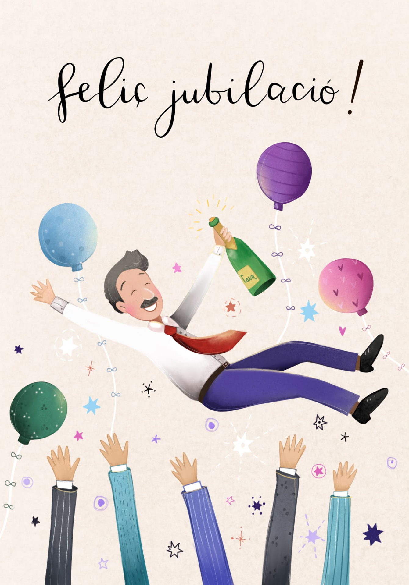 Postal il·lustrada Feliç jubilació