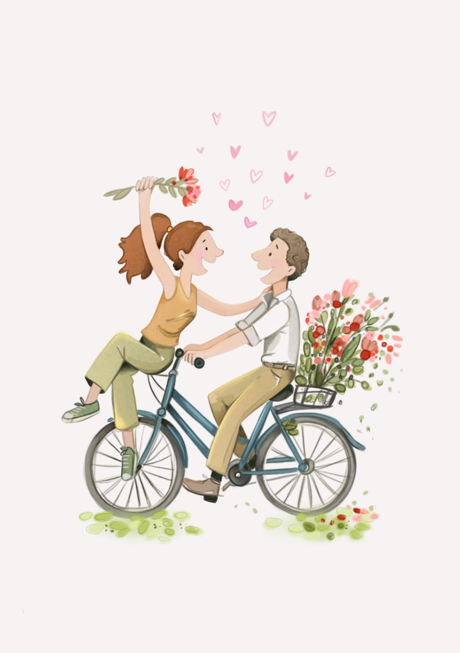 Postal il·lustrada En bicicleta